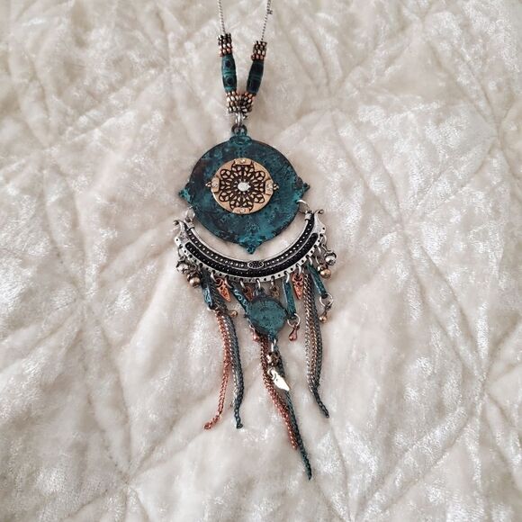 Fashion Jewelry Tribal Bohemian Blue & Silver Tone Dream Catcher Necklace - Picture 7 of 7